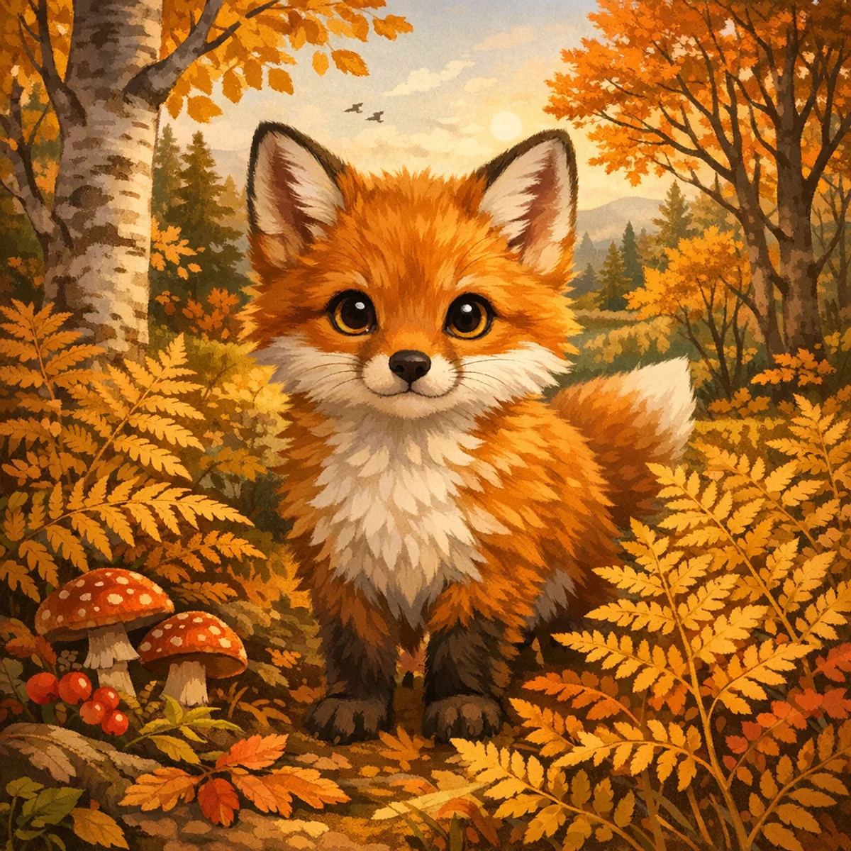 Jeune Renard Parmi les Fougères d'Automne