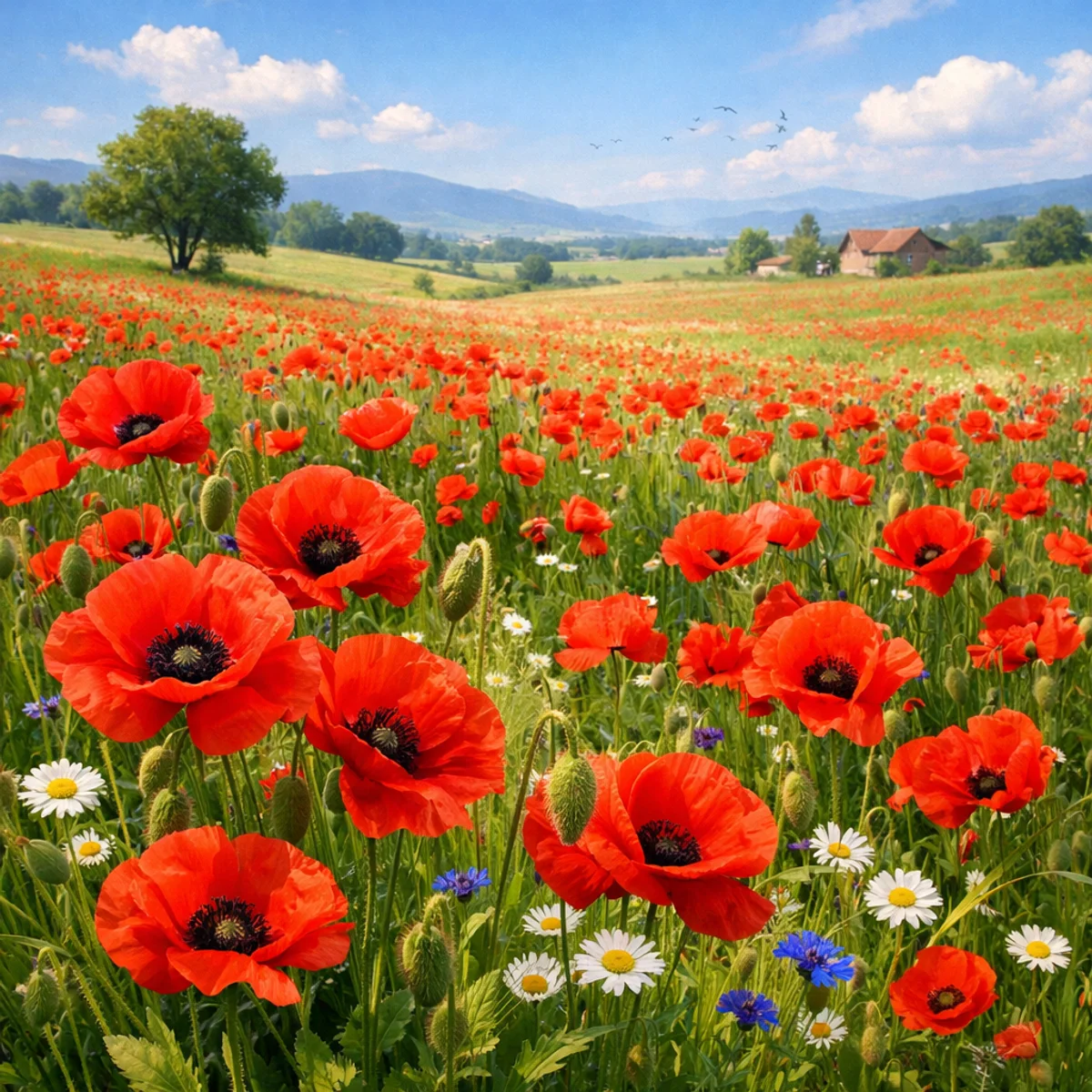 Pavots sauvages en fleurs