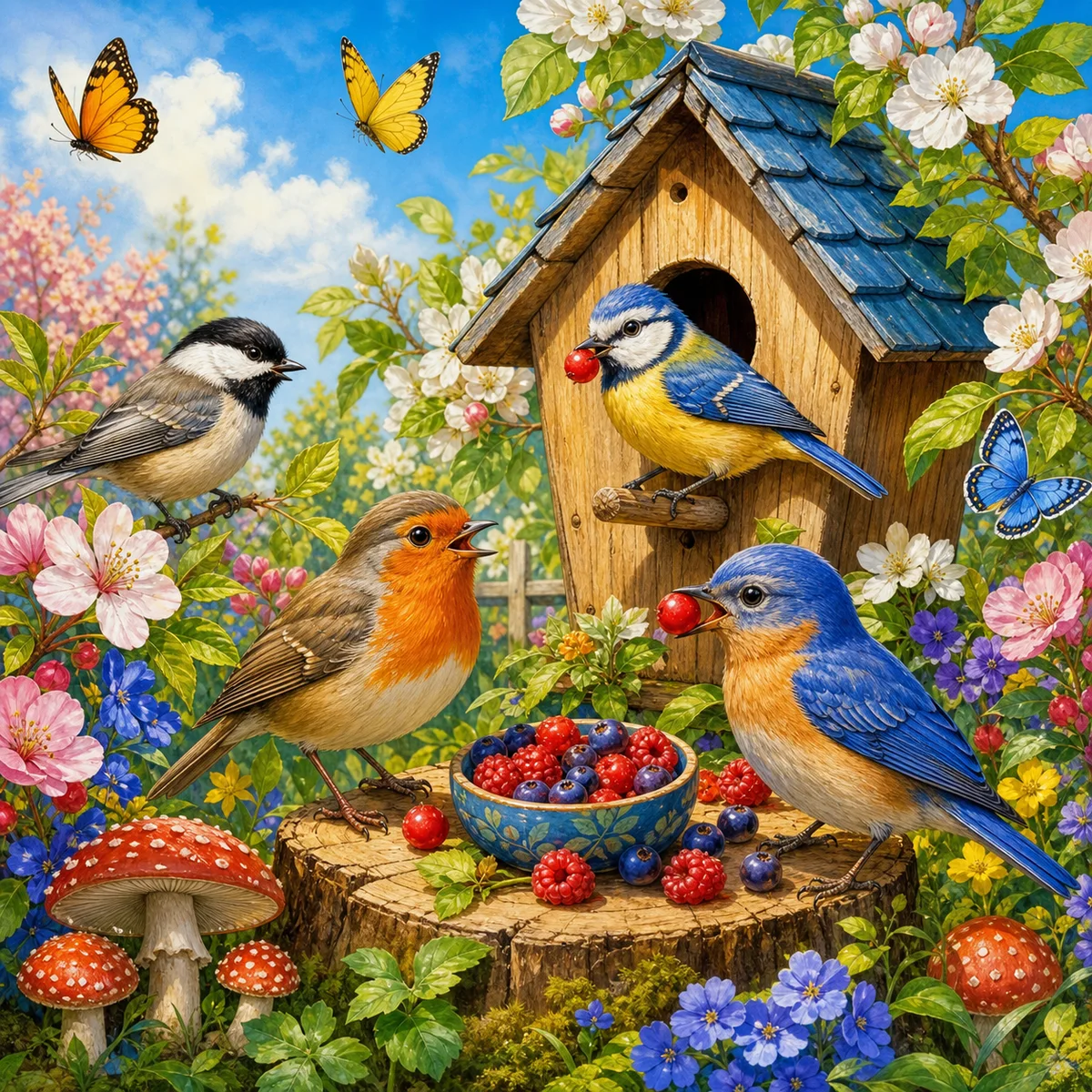 Märchenvögel teilen Beeren