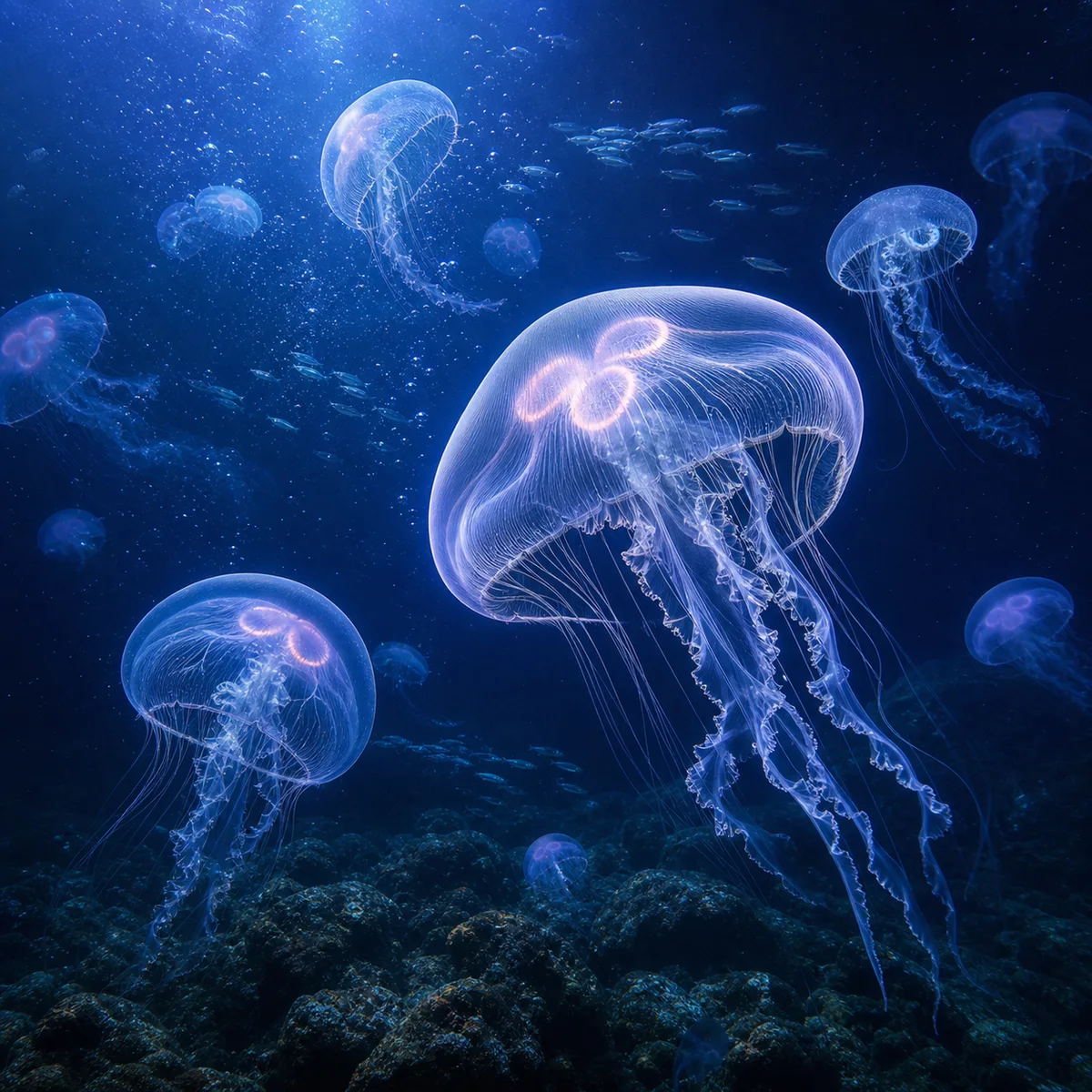 Glowing Jellyfish in the Deep Ocean