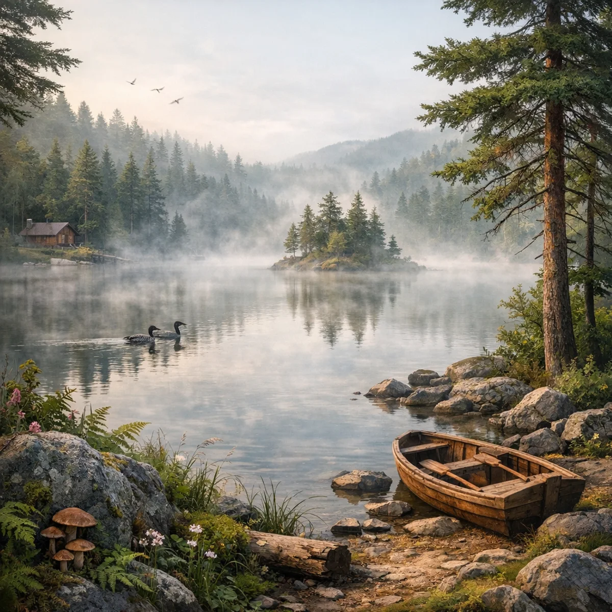 Misty Lake in the Forest