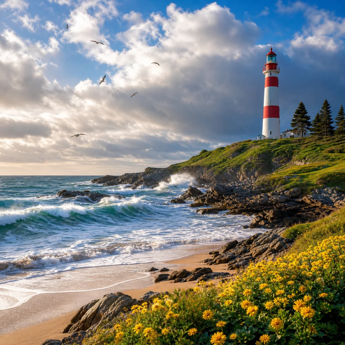 Lighthouse above Atlantic Waves