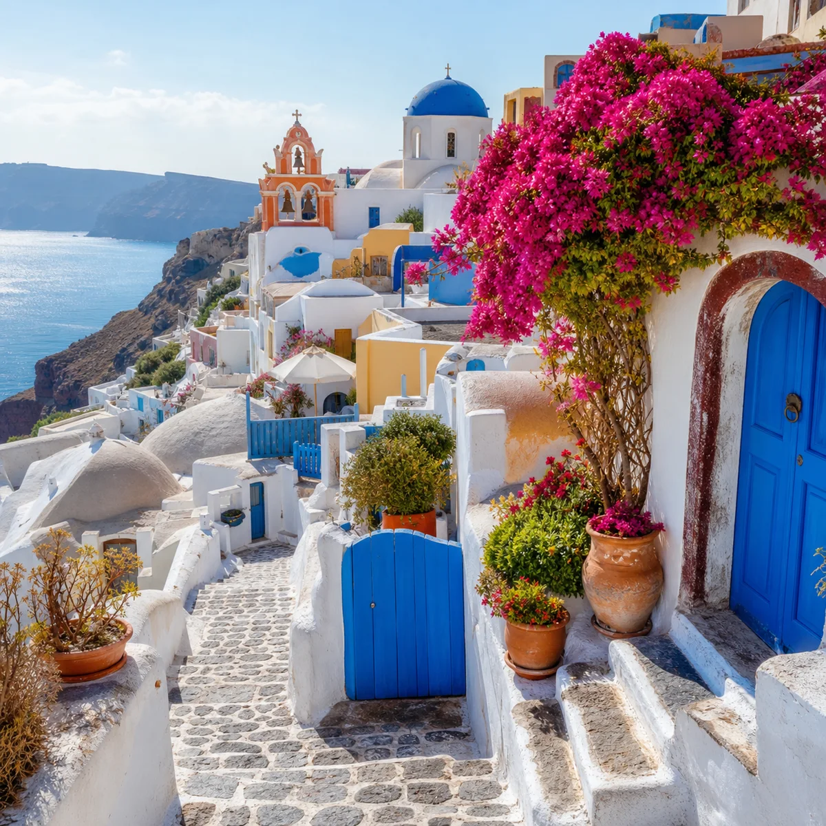 Blue Doors in a Mediterranean Village