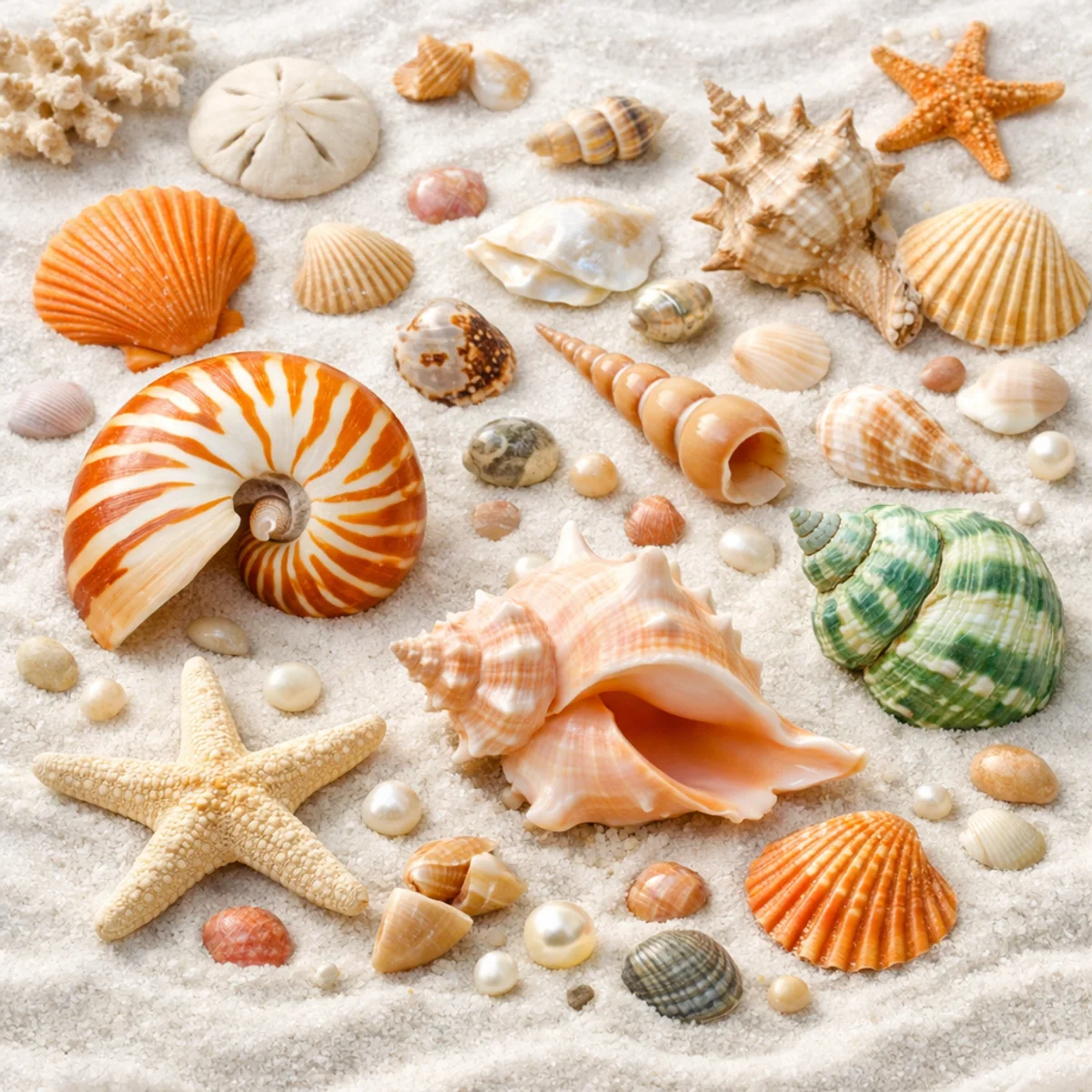 Seashells on White Sand