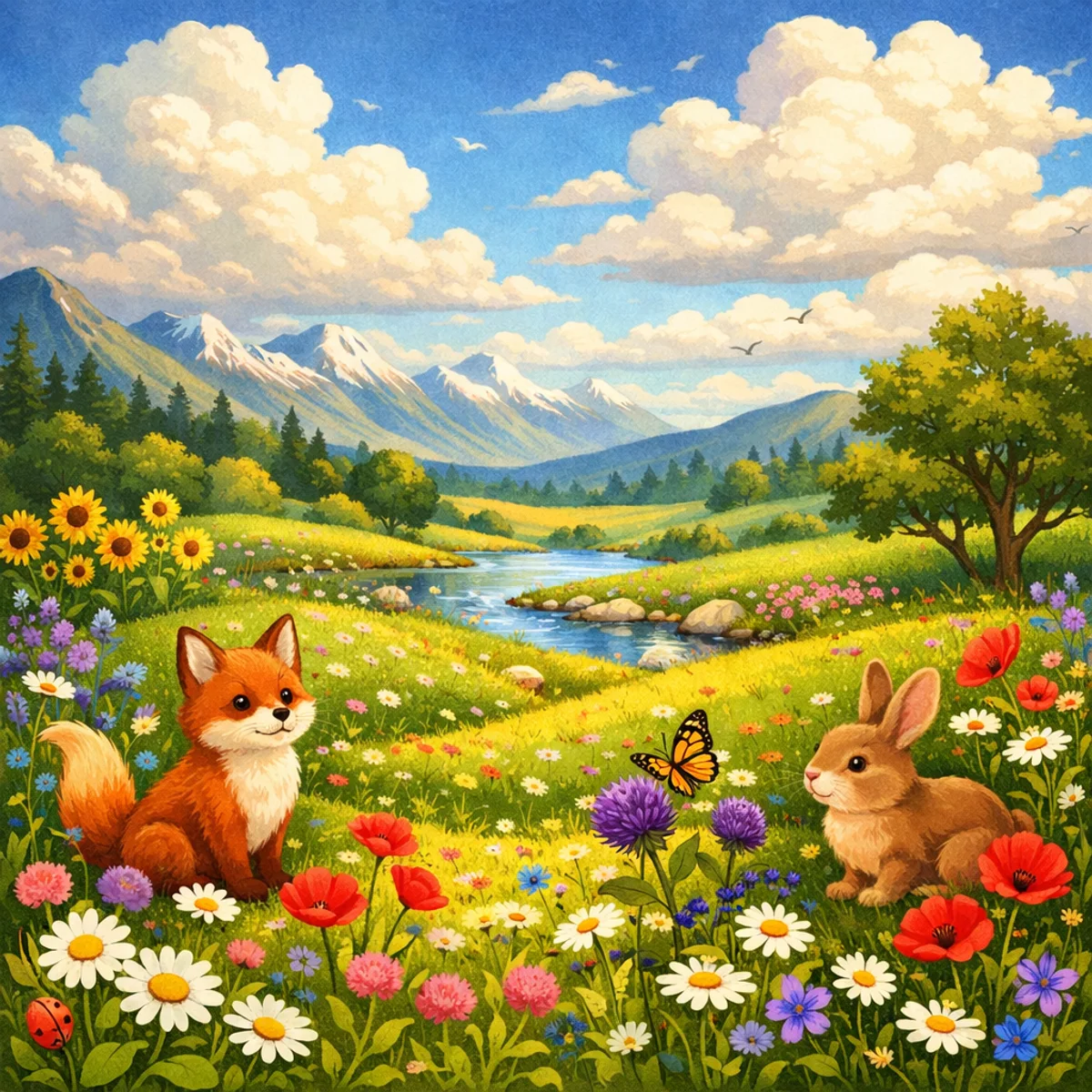 Wild Meadow Beneath Soft Clouds