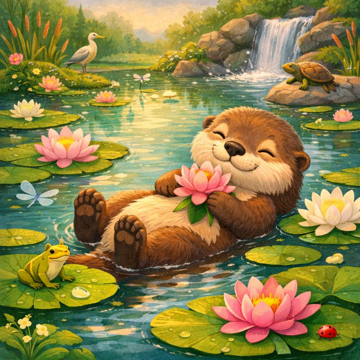 Nutria entre Nenúfares