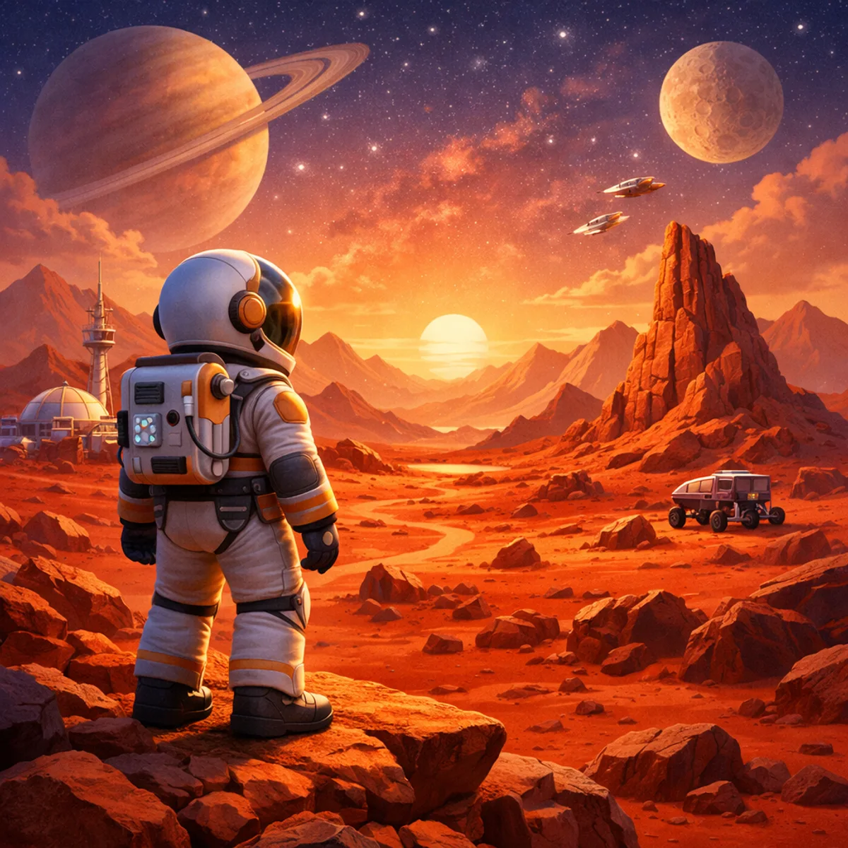 Astronaut on a Red Desert Planet