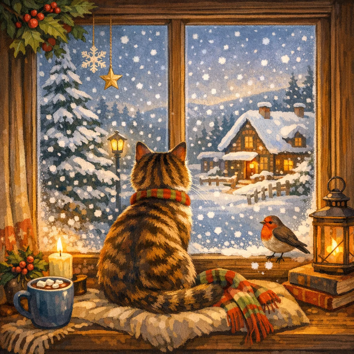 Chat tigré regardant la neige