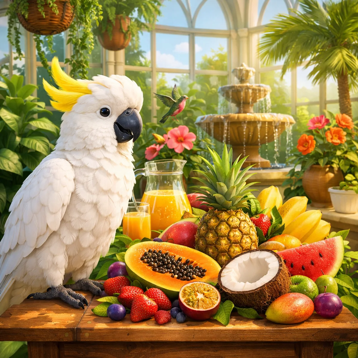 Cockatoo and Tropical Fruits