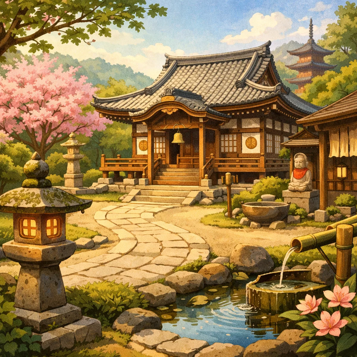 Tranquil Japanese Temple Courtyard