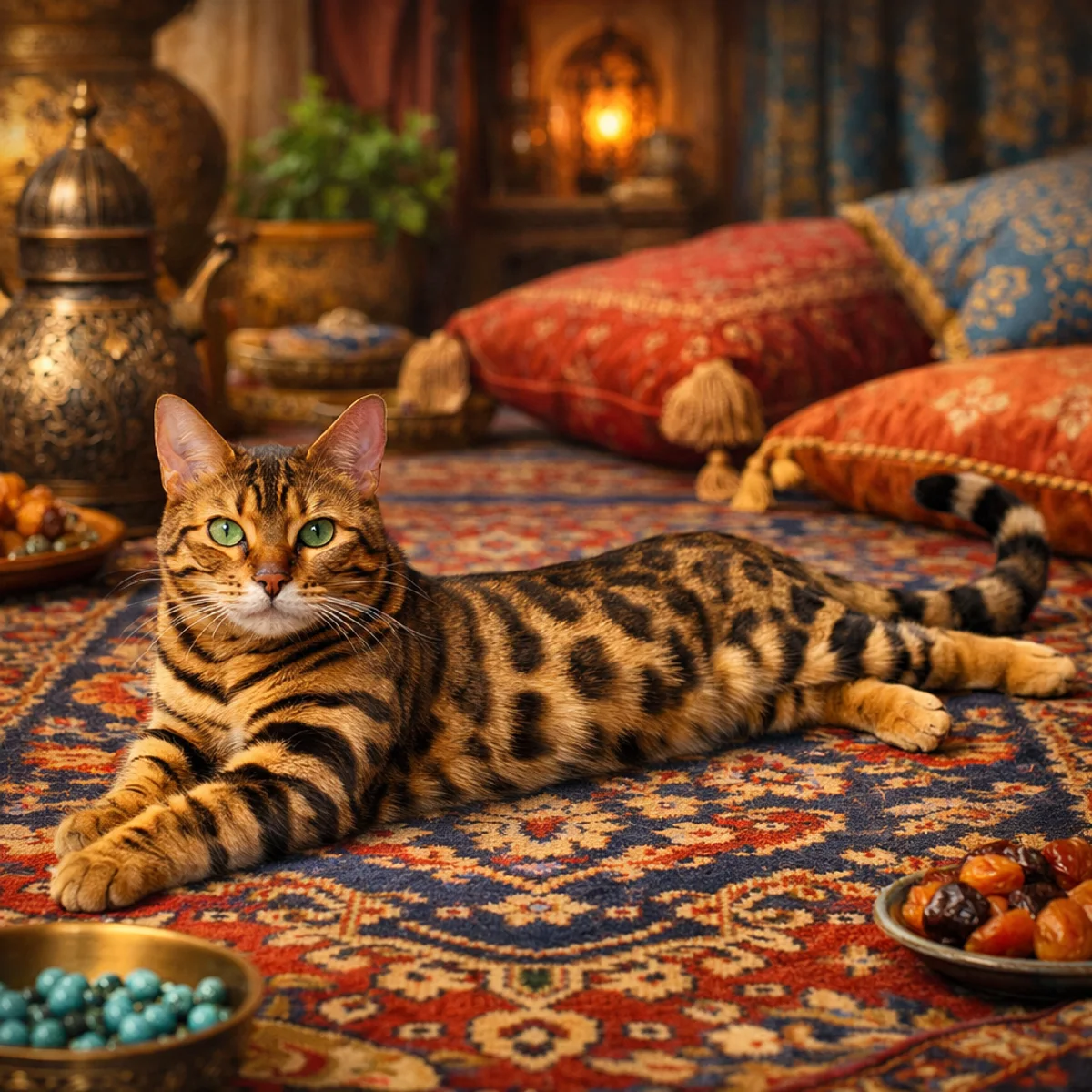 Bengal Cat on a Colorful Rug