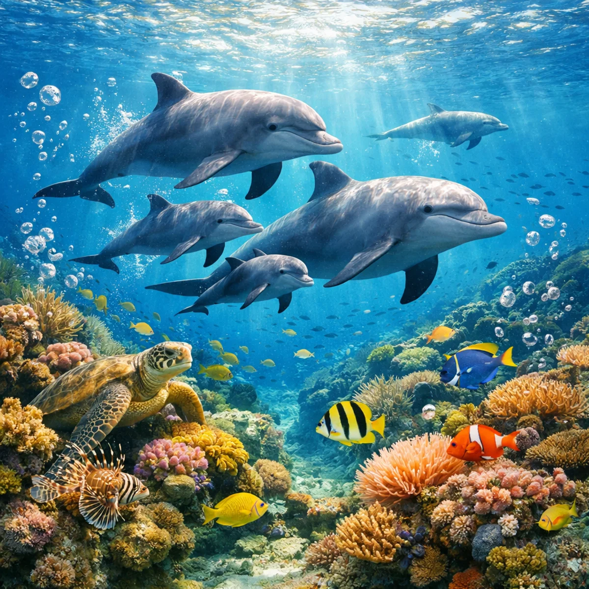 Dolphins Over Tropical Reef