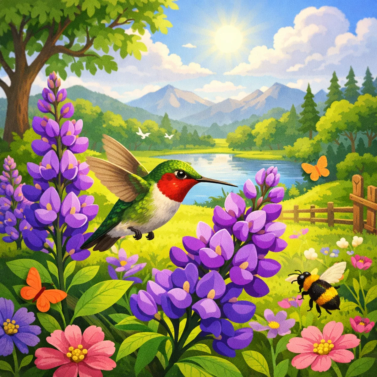 Kolibri Neben Lila Blumen