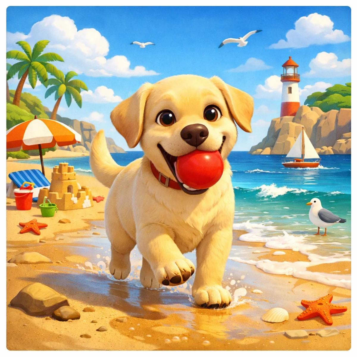Labrador with a Red Ball