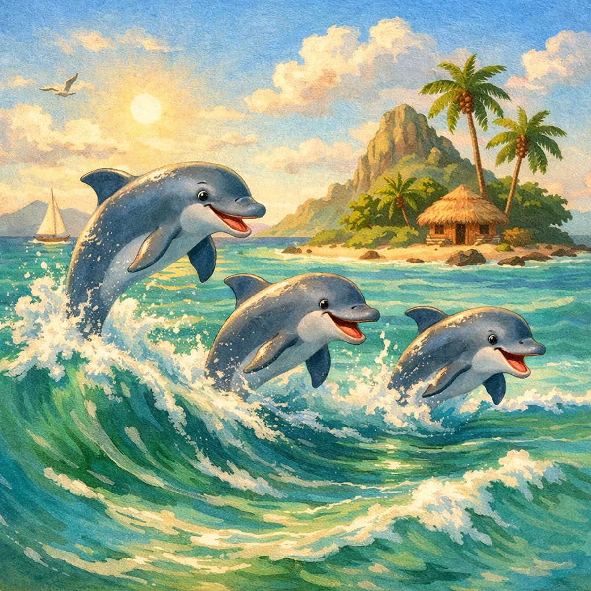 Joyful Dolphins in Turquoise Waves