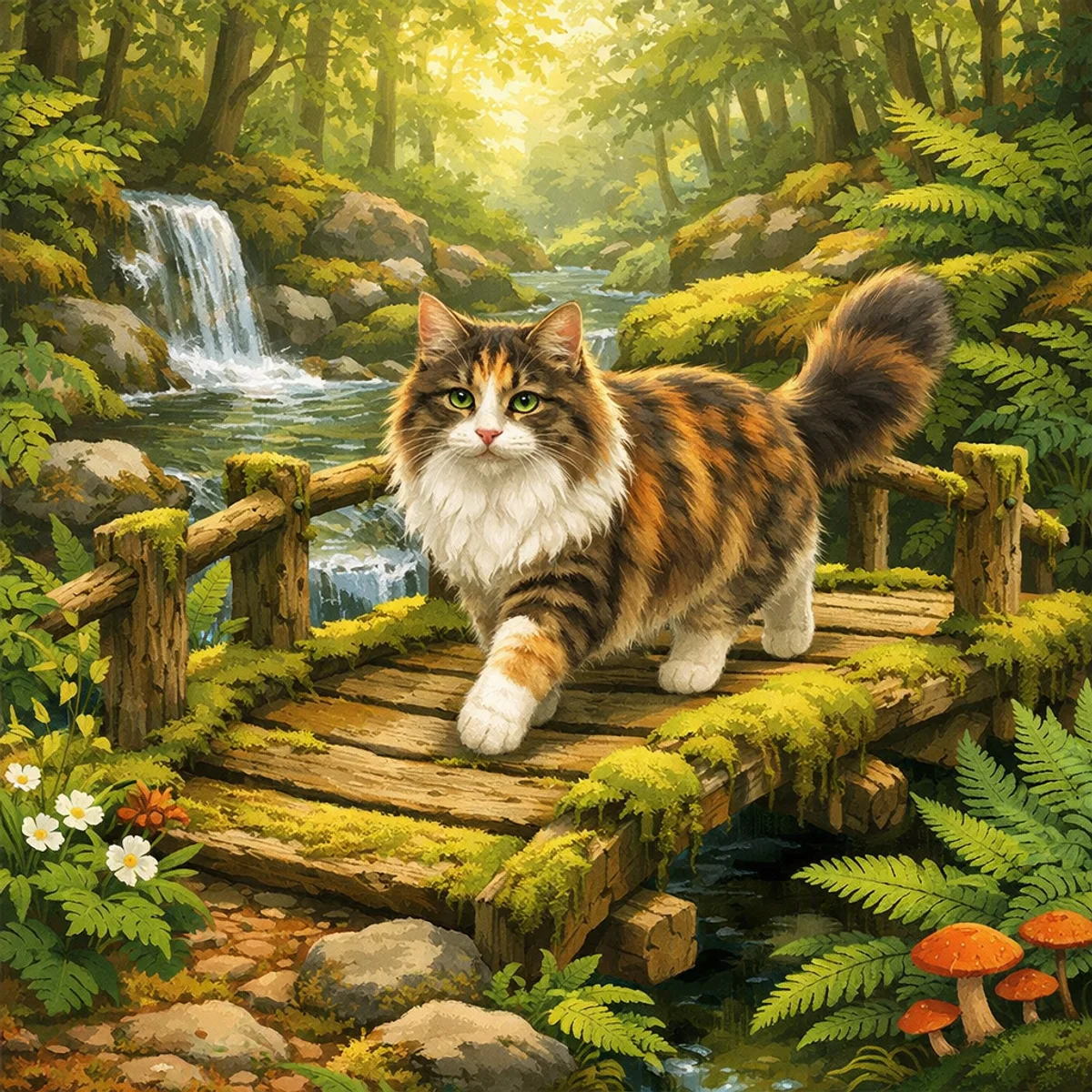 Norwegian Forest Cat on a Bridge