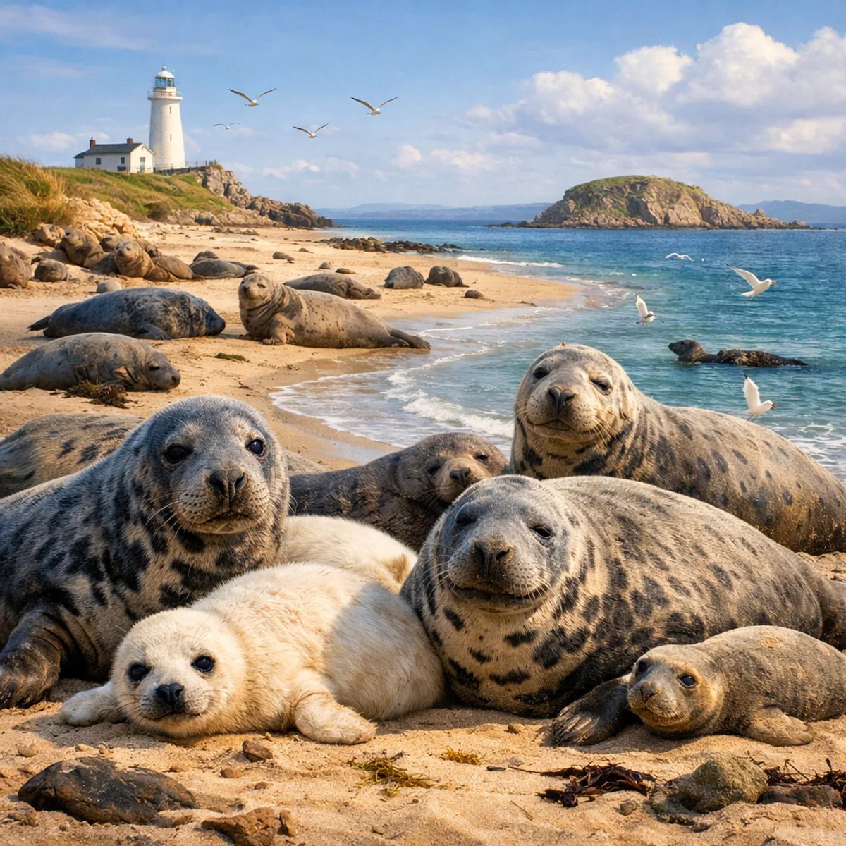 Grey Seals on a Sandy Island
