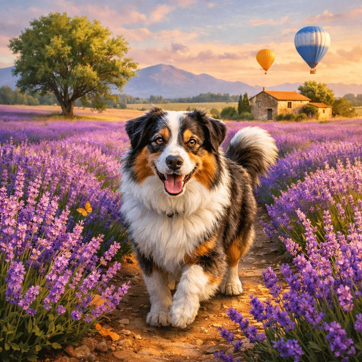 Australian Shepherd in Lavender