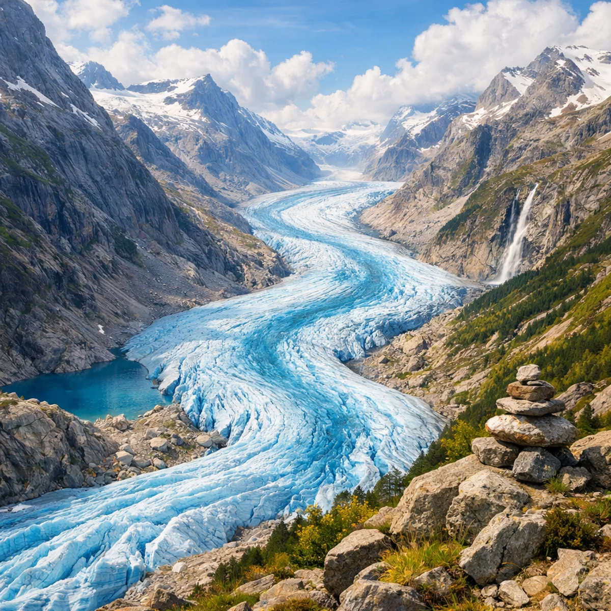 Winding Blue Glacier in Stone Valley