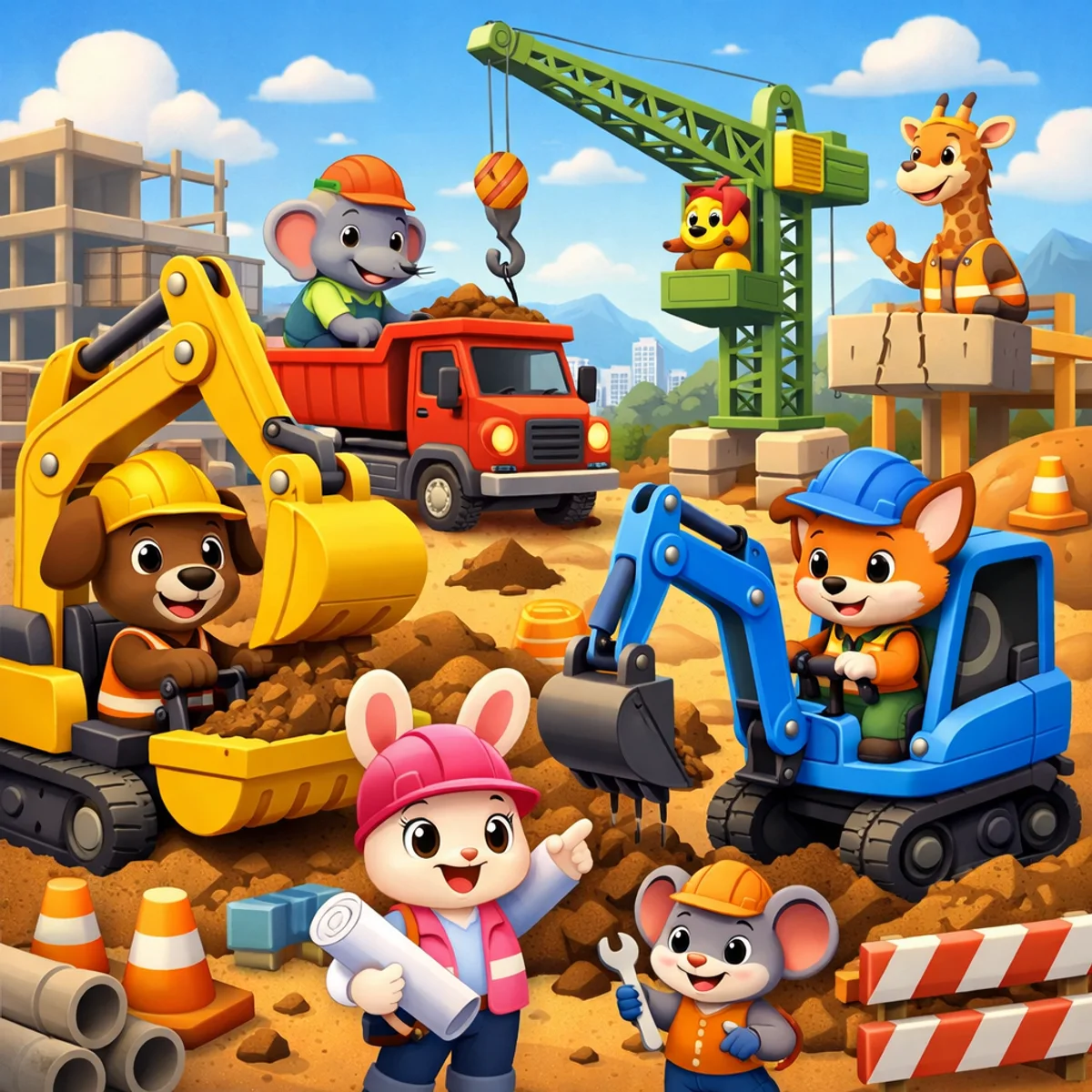 Animal Workers at a Construction Site
