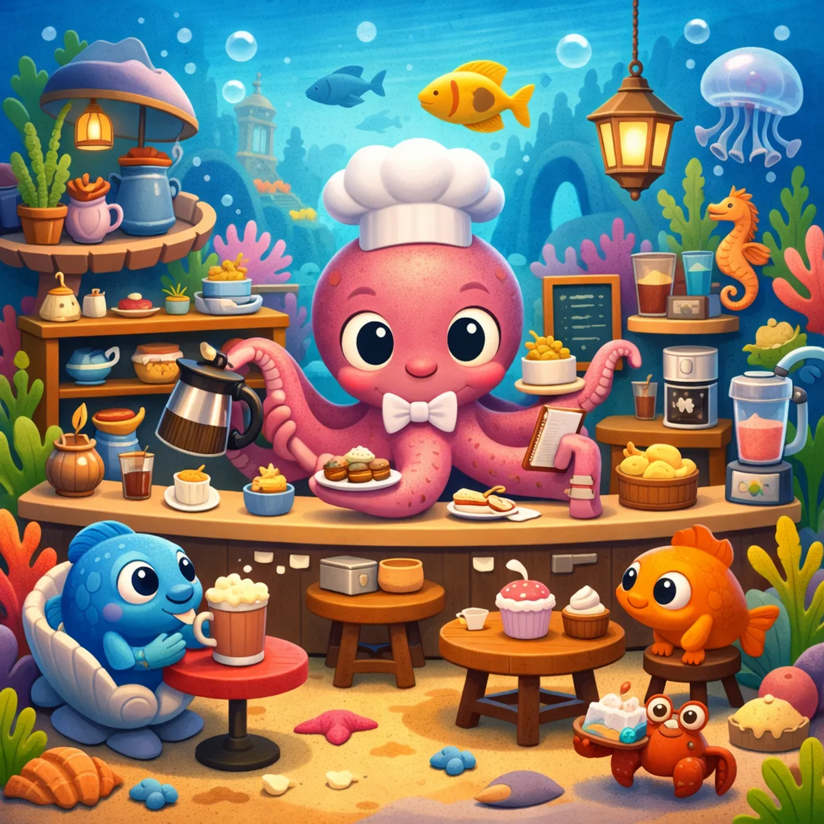 Colorful Cartoon Octopus Café