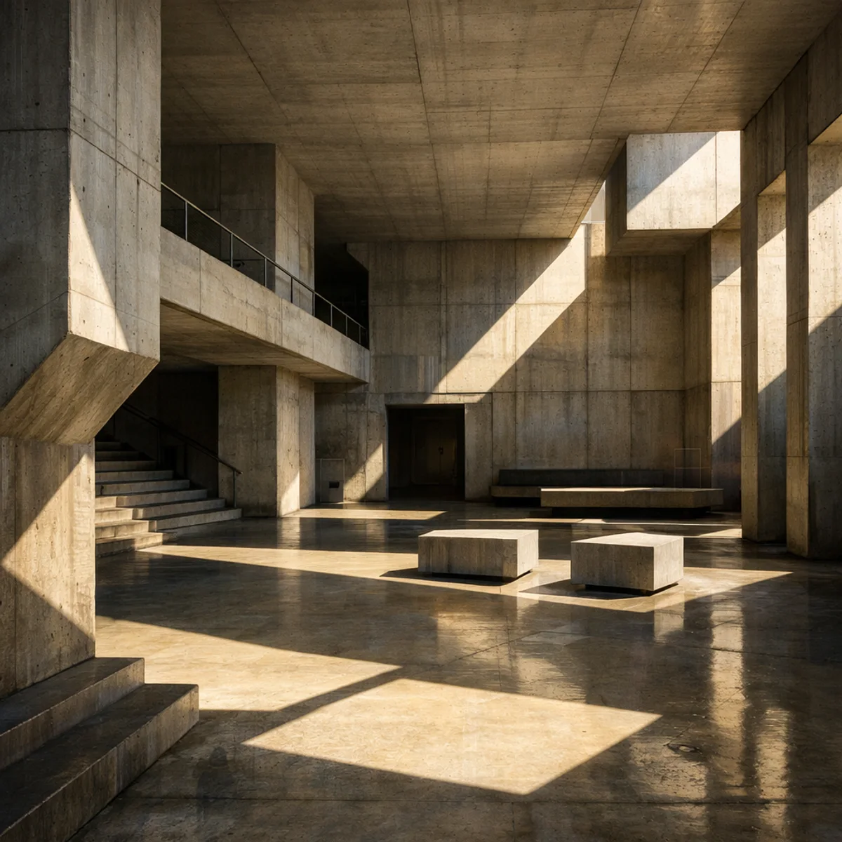 Salón de concreto brutalista