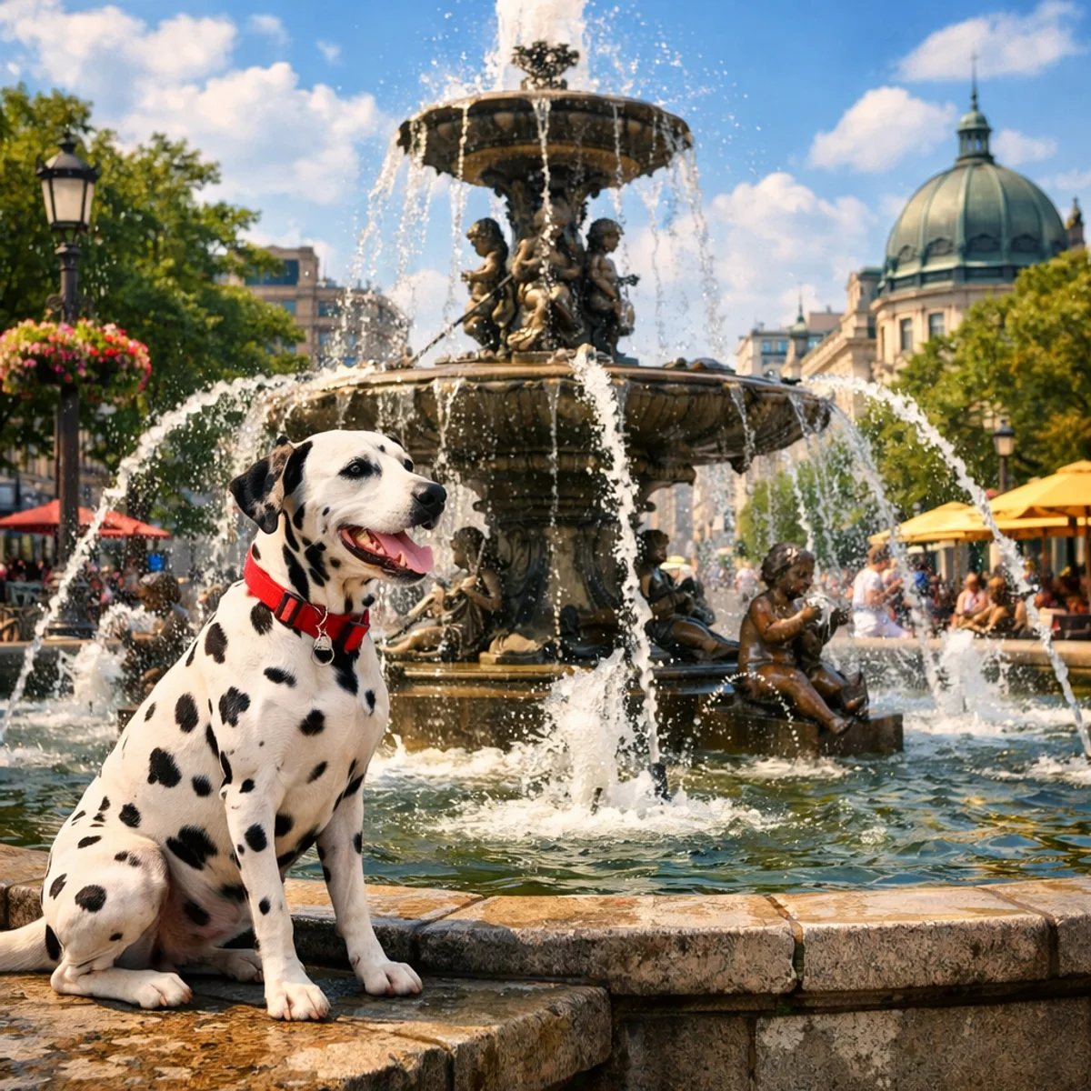 Dalmatian by City Fountain