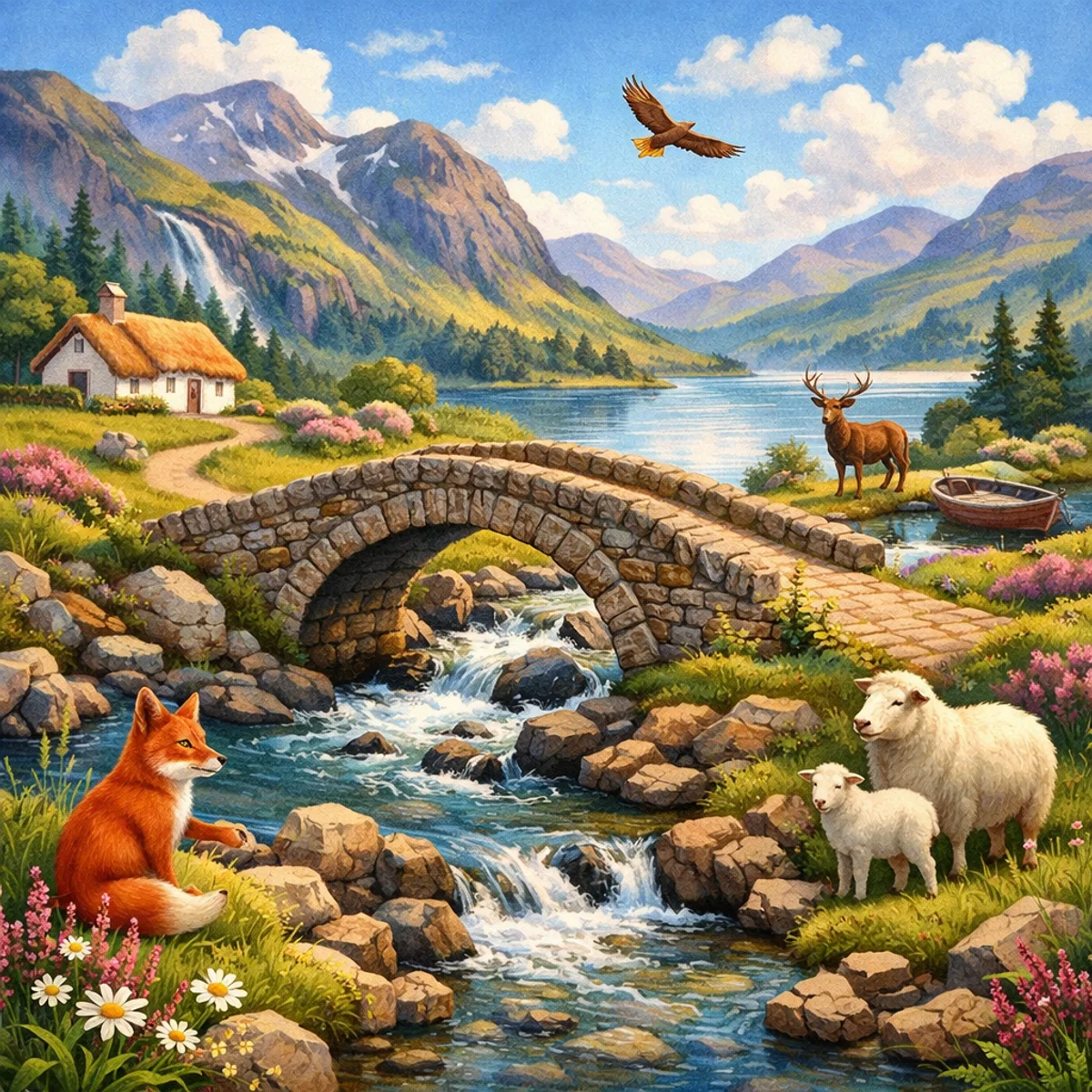 Stone Bridge Over Highland Stream