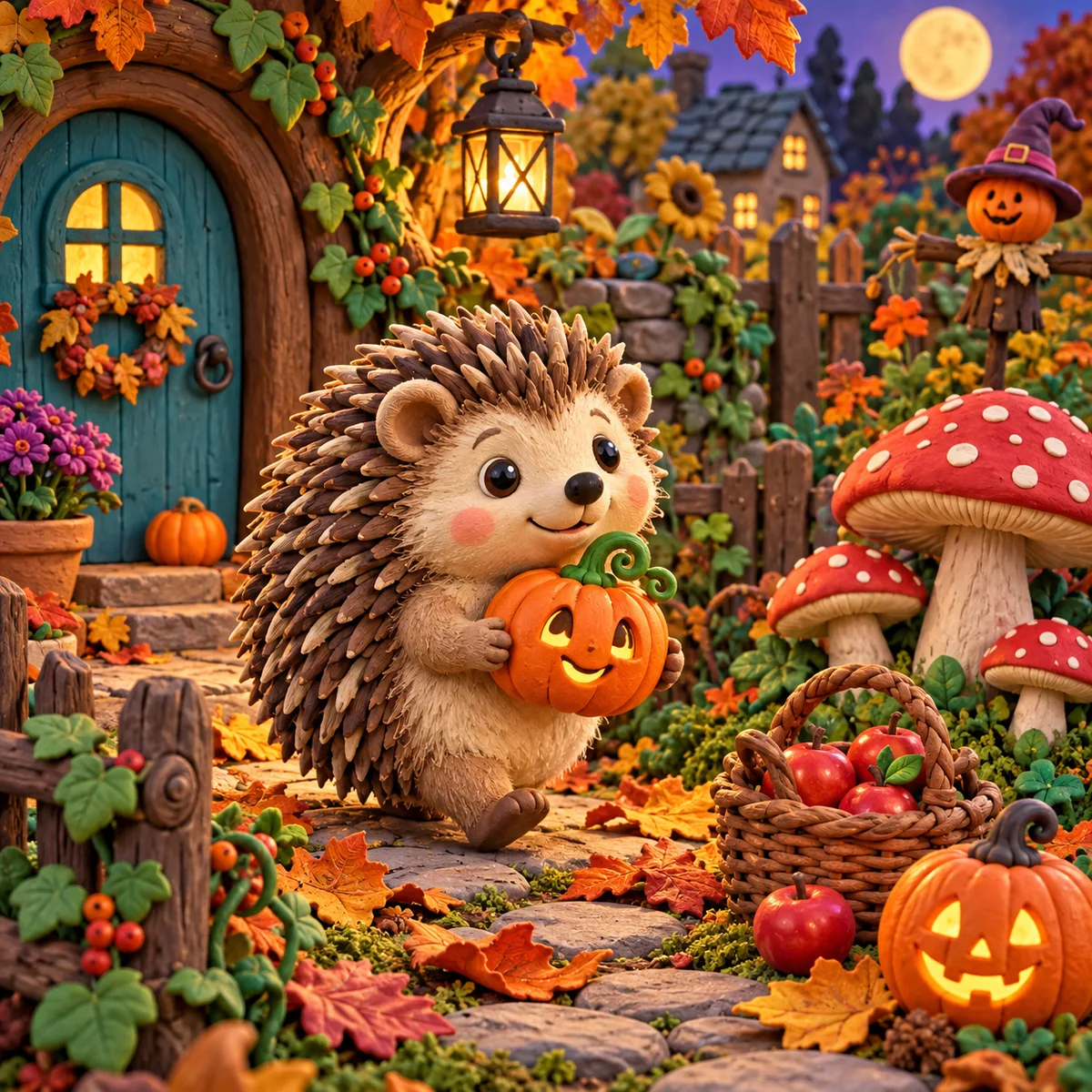 Little Hedgehog with a Halloween Pumpkin