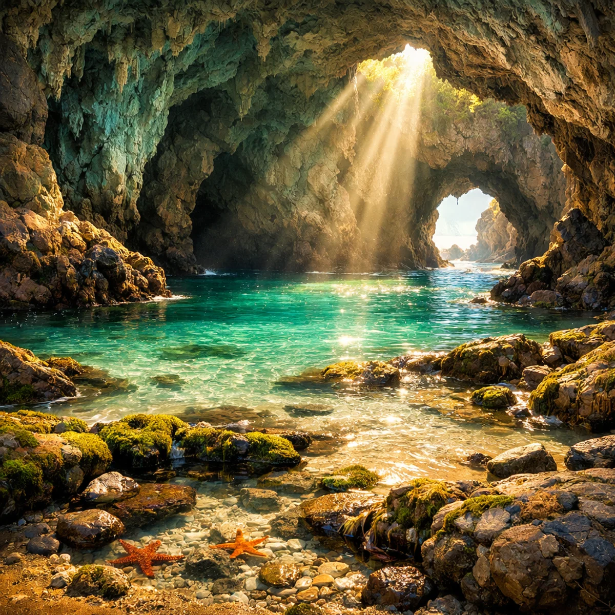 Sunlit Turquoise Sea Cave