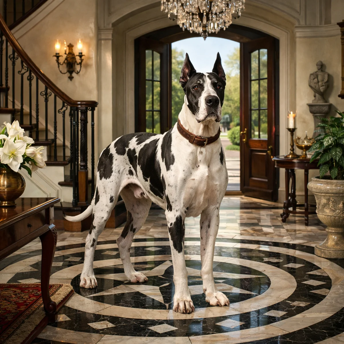 Great Dane in Elegant Entrance Hall