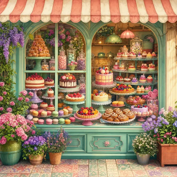Märchenhaftes Schaufenster einer Konditorei