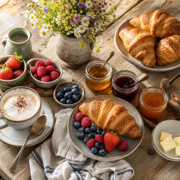Croissant-Frühstück mit frischen Beeren
