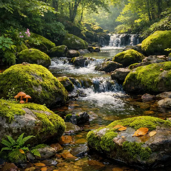 Камені, вкриті мохом біля струмка