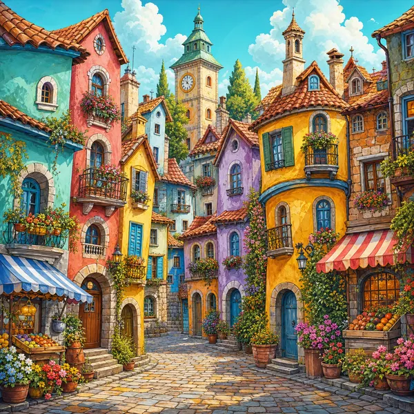 Casas de colores en una calle de cuento