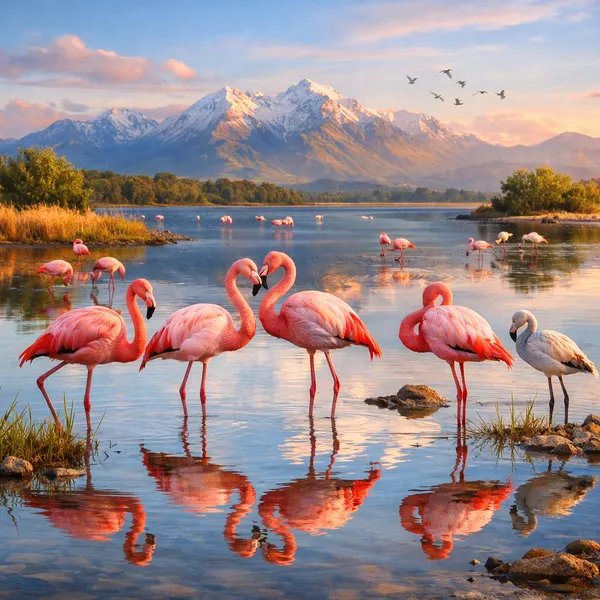 Flamingos in Shallow Reflection