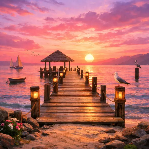 Cais ao pôr do sol