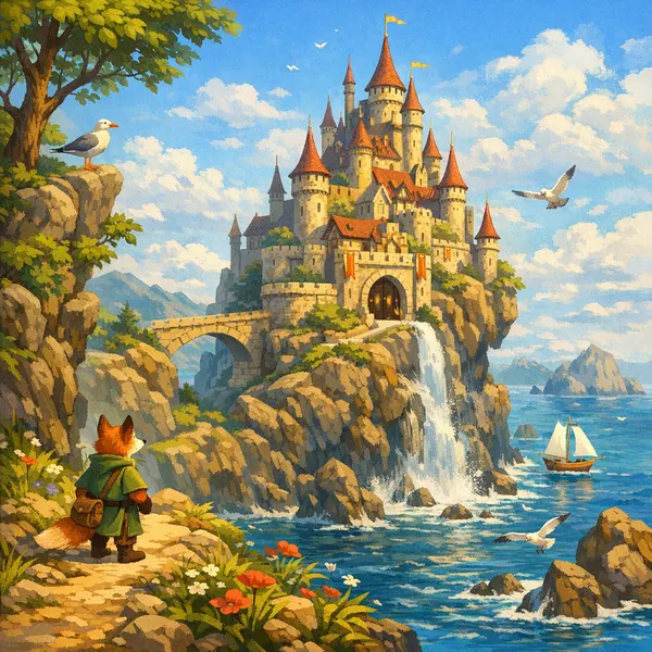Castillo majestuoso junto al océano