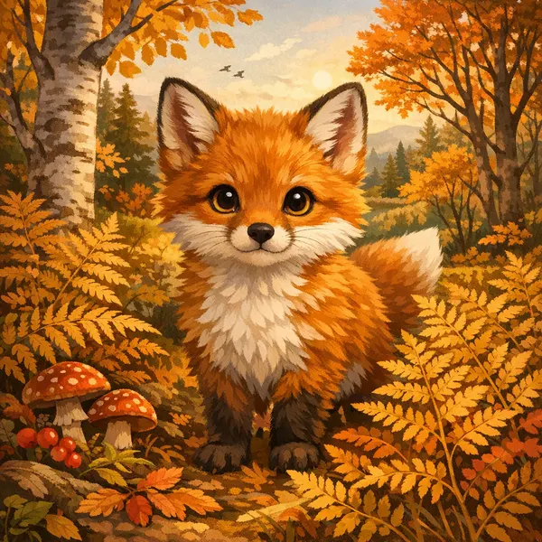 Jeune Renard Parmi les Fougères d'Automne
