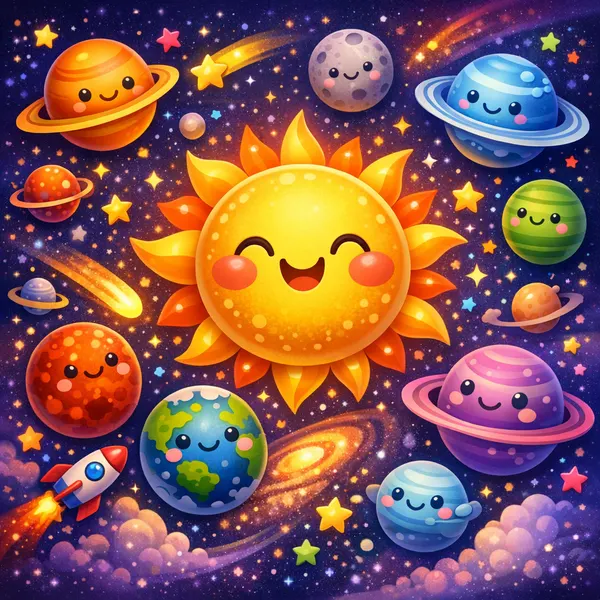 Cheerful Cartoon Solar System