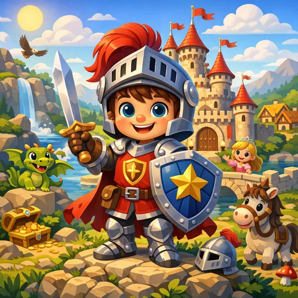 Cartoonritter vor der Burg