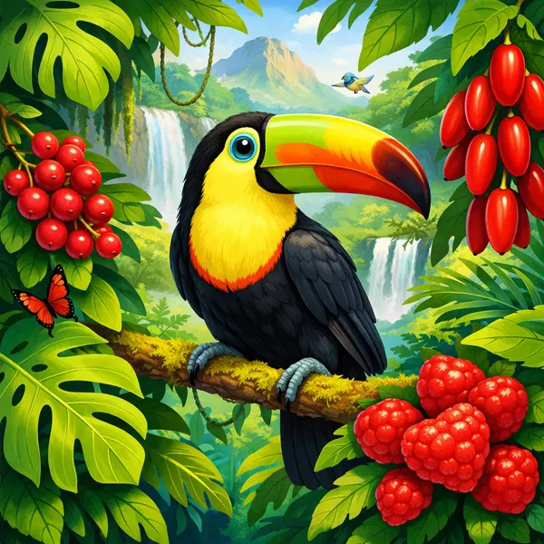 Colorful Toucan Among Leaves