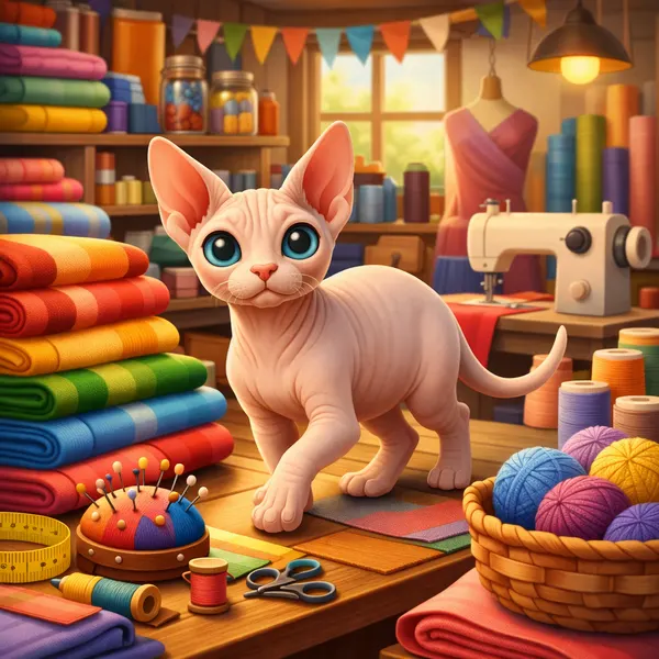 Sphynx Cat in Textile Workshop