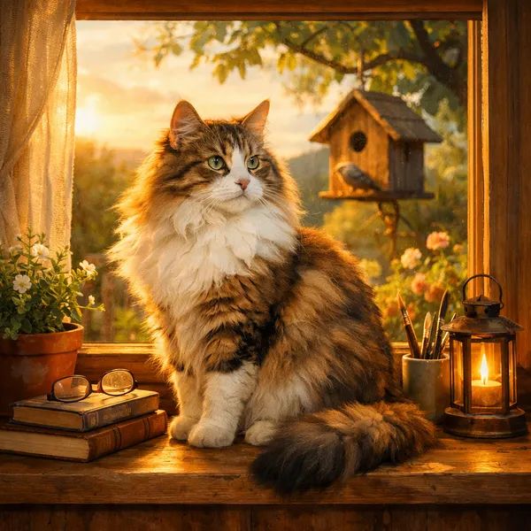 Long-Haired Cat in Sunlight