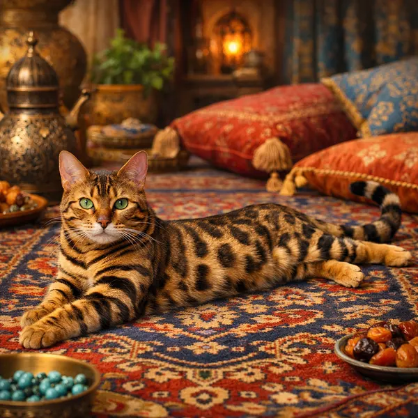 Bengal Cat on a Colorful Rug