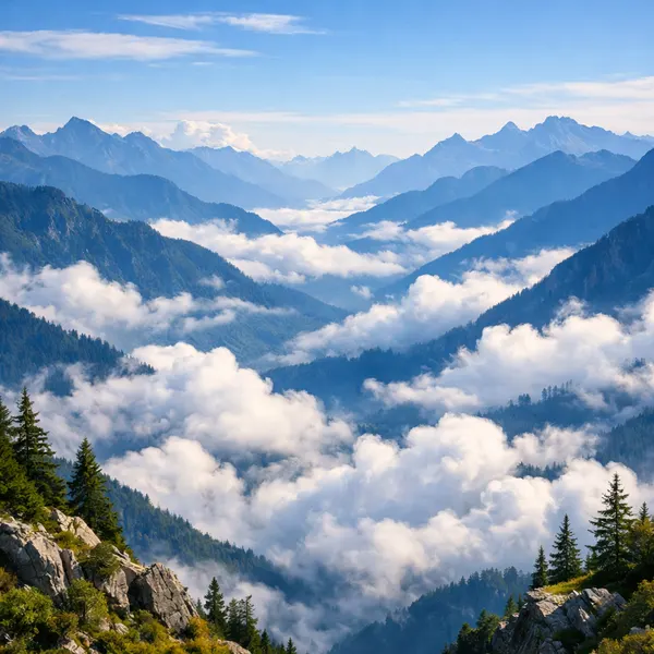 Nuages au-dessus des montagnes bleues