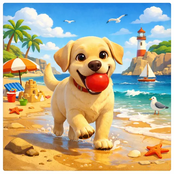 Labrador with a Red Ball