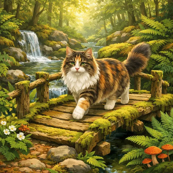 Norwegian Forest Cat on a Bridge