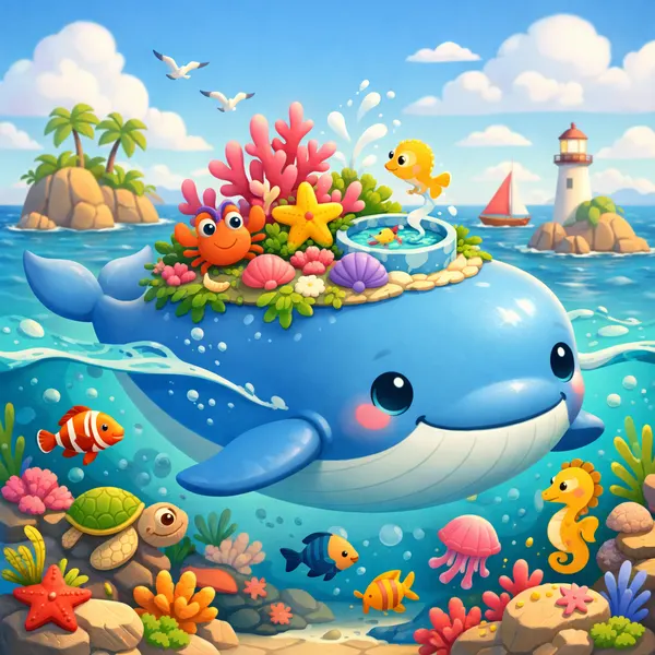Whimsical Whale with Coral Garden