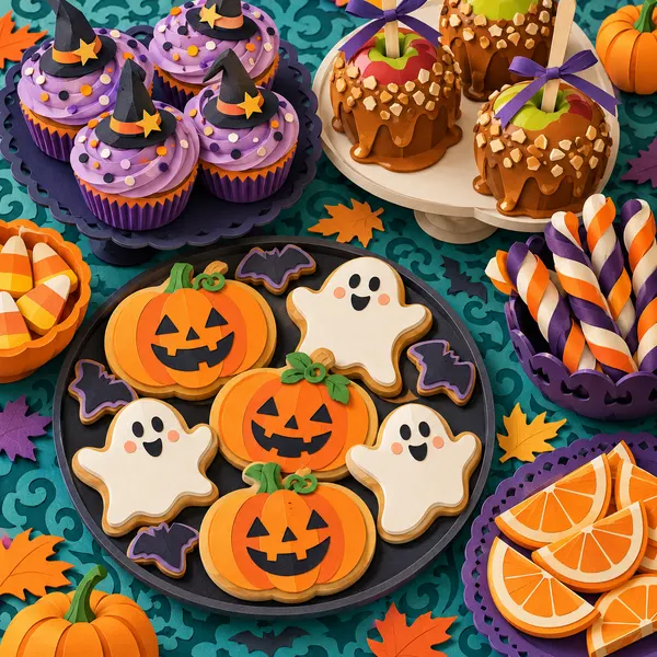 Biscoitos e cupcakes de Halloween de papel